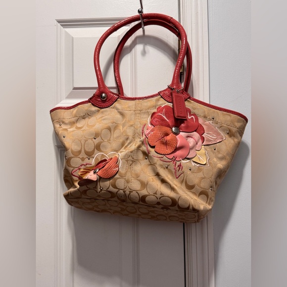 Coach Tan and pink Floral Tote Bag F16276 - Picture 1 of 12